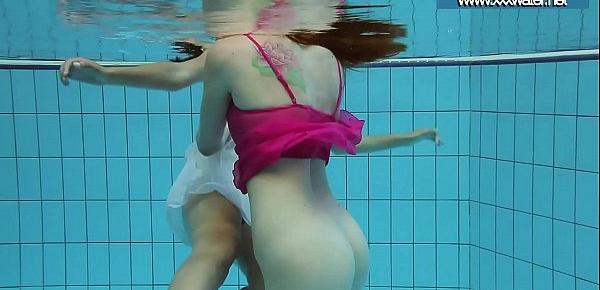  Hotly dressed teens in the pool